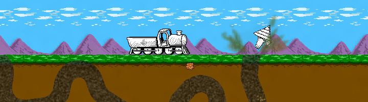Mega Driller Mole: a drill tunnelling under a train