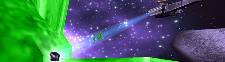The original Stellar Swing: a drone swinging between green crystal rocks